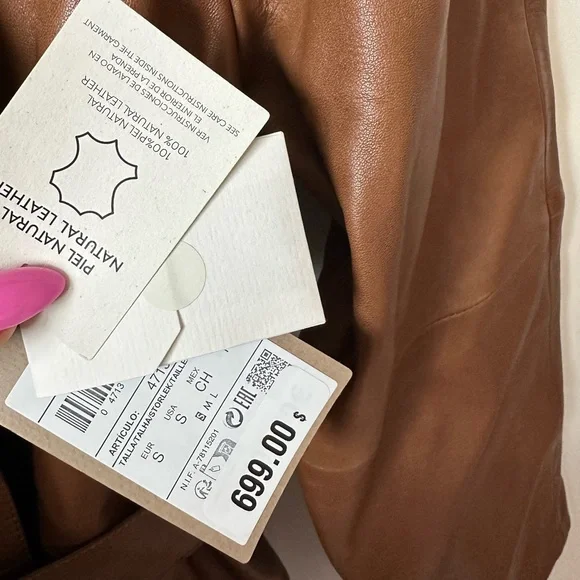 Massimo Dutti leather trench coat brown belted classic casual jacket - Picture 13 of 13